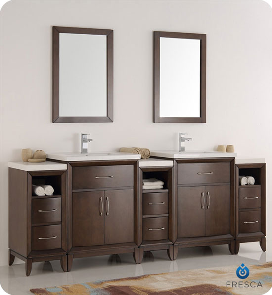 Fresca Cambridge (double) 84-Inch Antique Coffee Modern Bathroom Vanity with Integrated Sinks