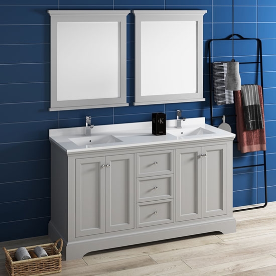 Fresca Windsor (double) 60-Inch Transitional Gray Textured Bathroom Vanity Set