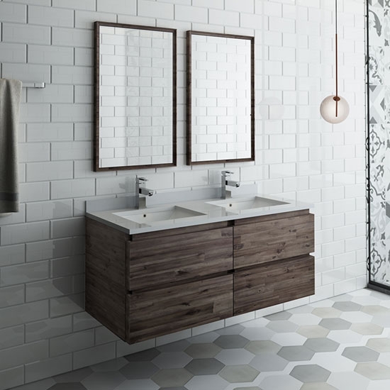 Fresca Formosa (double) 48-Inch Acacia Modern Modular Wall-Mount Bathroom Vanity Set