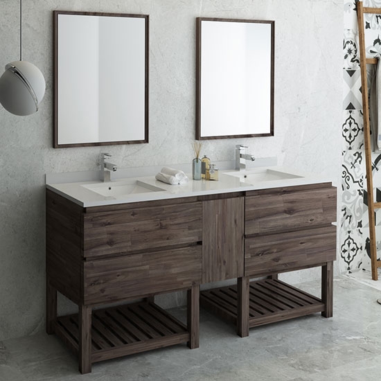 Fresca Formosa (double) 72-Inch Acacia Modern Modular Bathroom Vanity Set w/ Open Bottom [Model 2]