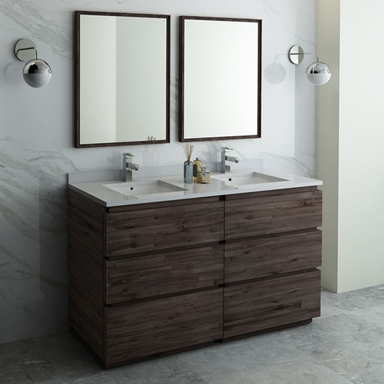 Fresca Formosa (double) 60-Inch Acacia Modern Modular Bathroom Vanity Set