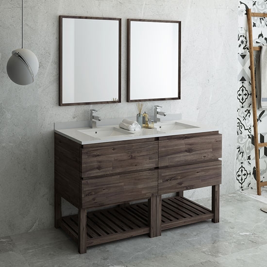 Fresca Formosa (double) 60-Inch Acacia Modern Modular Bathroom Vanity Set w/ Open Bottom