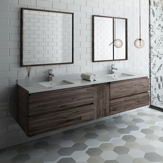 Fresca Formosa (double) 84-Inch Acacia Modern Modular Wall-Mount Bathroom Vanity Set