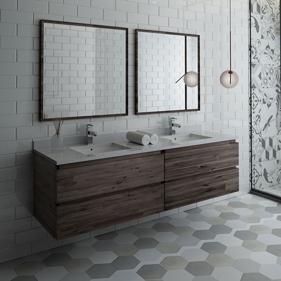 Fresca Formosa (double) 72-Inch Acacia Modern Modular Wall-Mount Bathroom Vanity Set