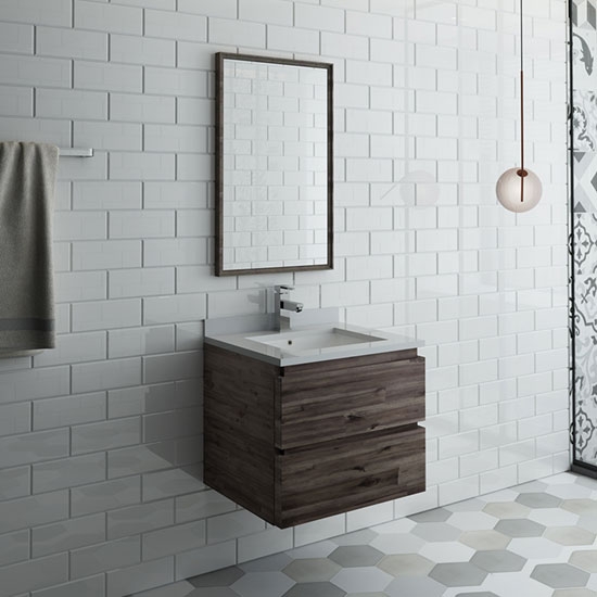 Fresca Formosa (single) 24-Inch Acacia Modern Wall-Mount Bathroom Vanity Set