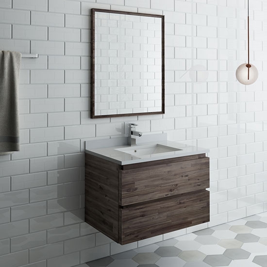 Fresca Formosa (single) 30-Inch Acacia Modern Wall-Mount Bathroom Vanity Set