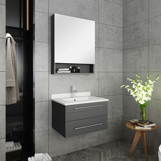 Fresca Lucera (single) 24-Inch Gray Modern Wall-Mount Bathroom Vanity Set [Undermount]