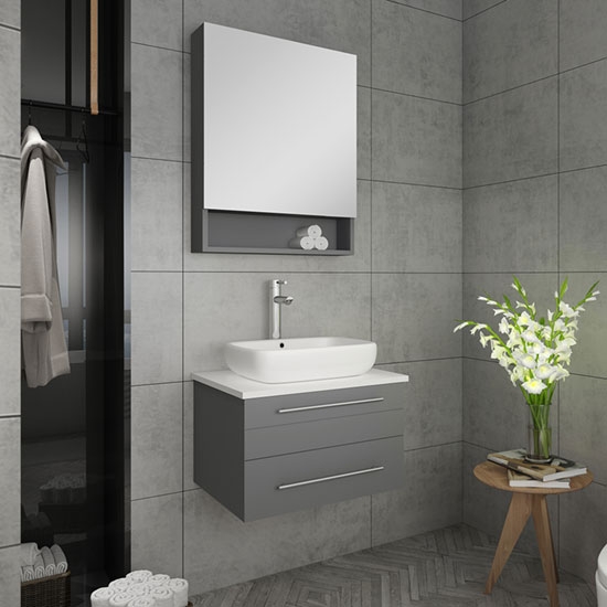Fresca Lucera (single) 24-Inch Gray Modern Wall-Mount Bathroom Vanity Set [Vessel]