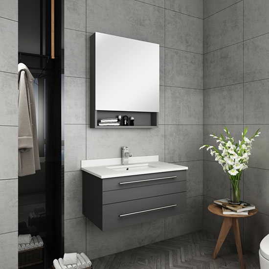 Fresca Lucera (single) 30-Inch Gray Modern Wall-Mount Bathroom Vanity Set [Undermount]