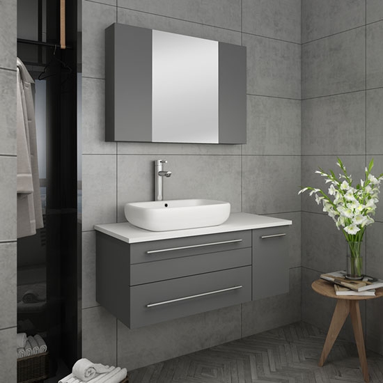 Fresca Lucera (single) 36-Inch Gray Modern Wall-Mount Bathroom Vanity Set [Vessel - Left]