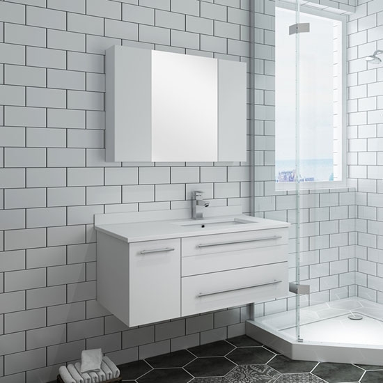 Fresca Lucera (single) 36-Inch White Modern Wall-Mount Bathroom Vanity Set [Undermount - Right]