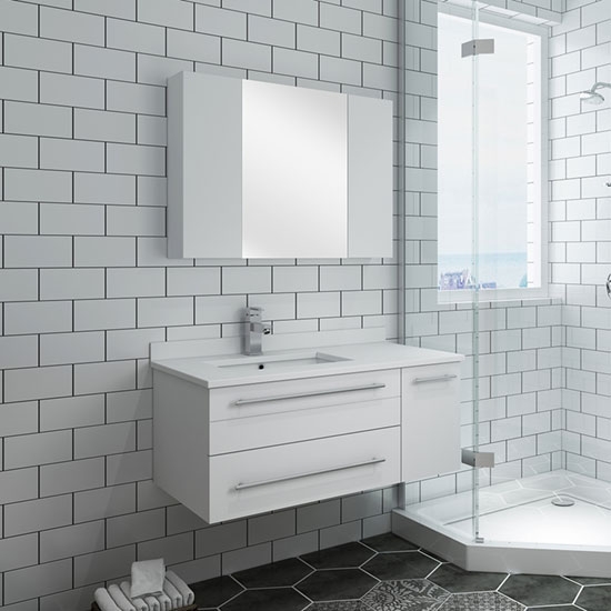 Fresca Lucera (single) 36-Inch White Modern Wall-Mount Bathroom Vanity Set [Undermount - Left]