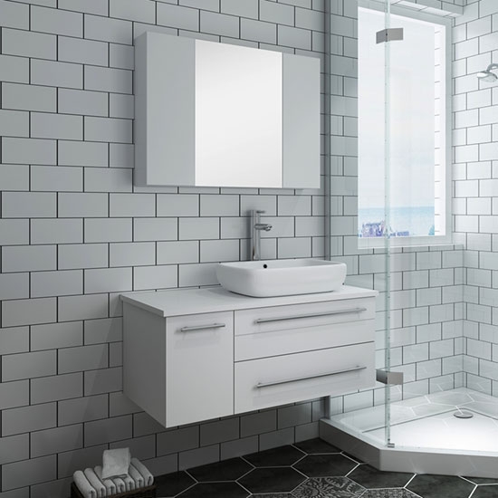 Fresca Lucera (single) 36-Inch White Modern Wall-Mount Bathroom Vanity Set [Vessel - Right]