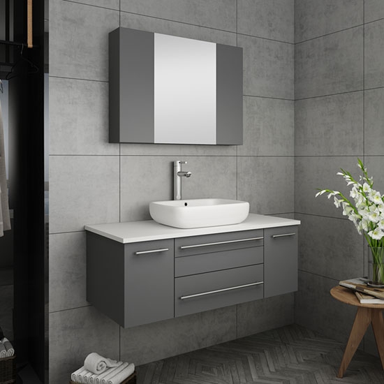 Fresca Lucera (single) 42-Inch Gray Modern Wall-Mount Bathroom Vanity Set [Vessel]