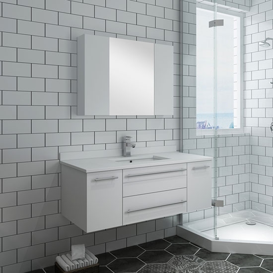 Fresca Lucera (single) 42-Inch White Modern Wall-Mount Bathroom Vanity Set [Undermount]