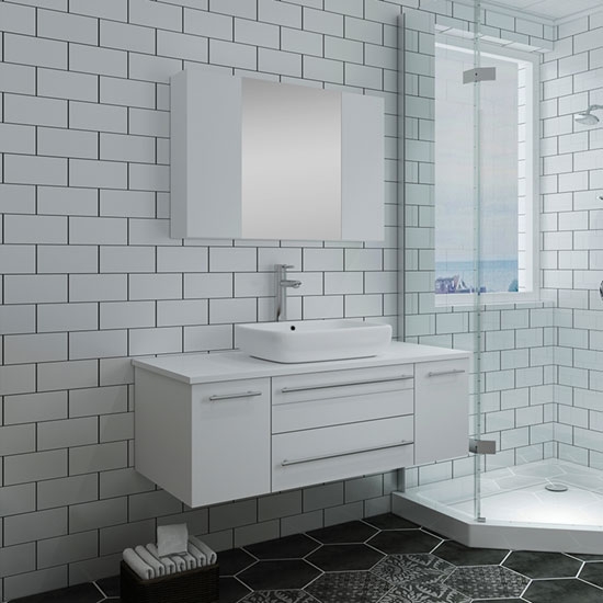 Fresca Lucera (single) 42-Inch White Modern Wall-Mount Bathroom Vanity Set [Vessel]