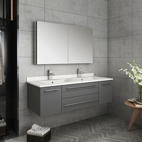 Fresca Lucera (double) 48-Inch Gray Modern Wall-Mount Bathroom Vanity Set [Undermount]
