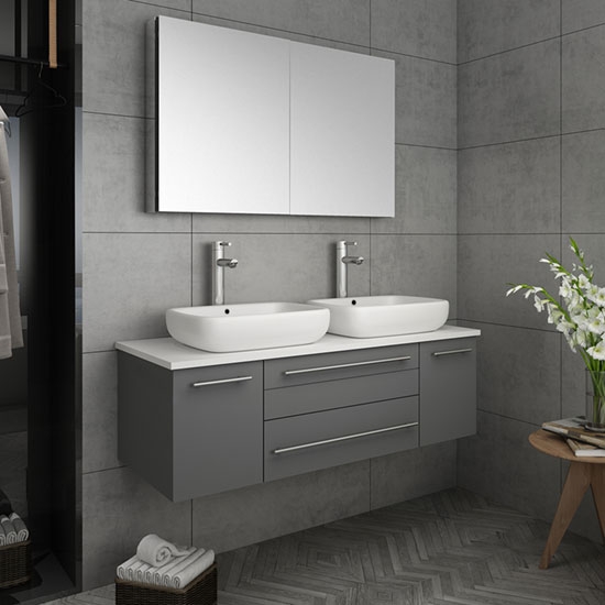 Fresca Lucera (double) 48-Inch Gray Modern Wall-Mount Bathroom Vanity Set [Vessel]