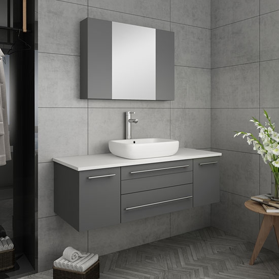 Fresca Lucera (single) 48-Inch Gray Modern Wall-Mount Bathroom Vanity Set [Vessel]