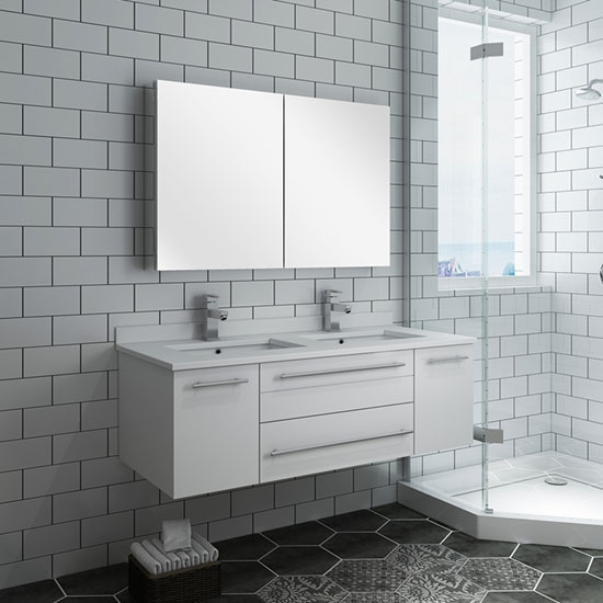 Fresca Lucera (double) 48-Inch White Modern Wall-Mount Bathroom Vanity Set [Undermount]