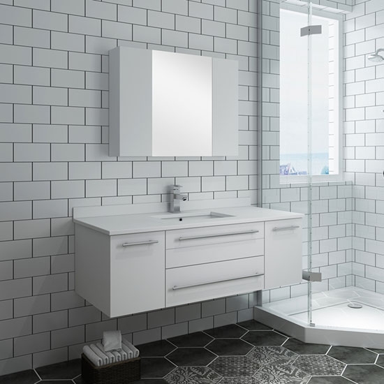 Fresca Lucera (single) 48-Inch White Modern Wall-Mount Bathroom Vanity Set [Undermount]