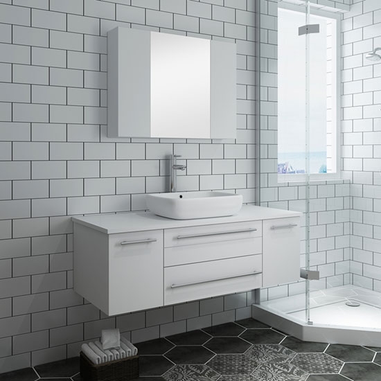Fresca Lucera (single) 48-Inch White Modern Wall-Mount Bathroom Vanity Set [Vessel]