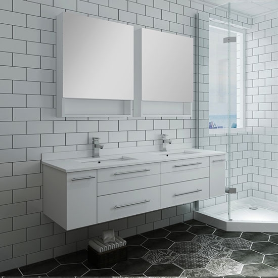 Fresca Lucera (double) 60-Inch White Modern Wall-Mount Bathroom Vanity Set [Undermount]