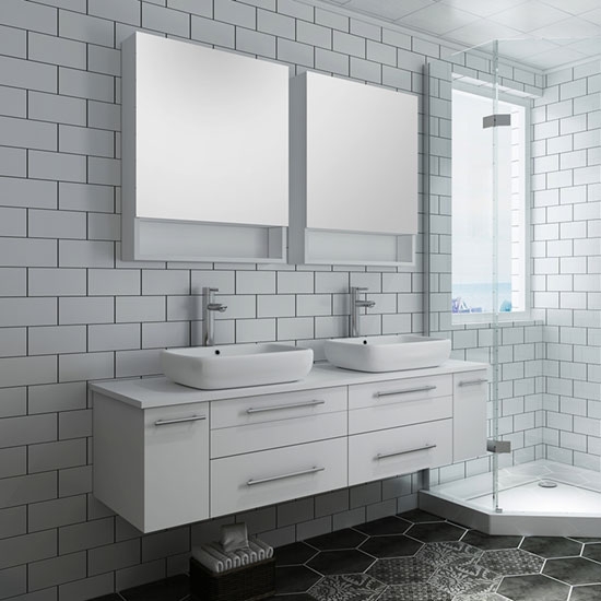 Fresca Lucera (double) 60-Inch White Modern Wall-Mount Bathroom Vanity Set [Vessel]
