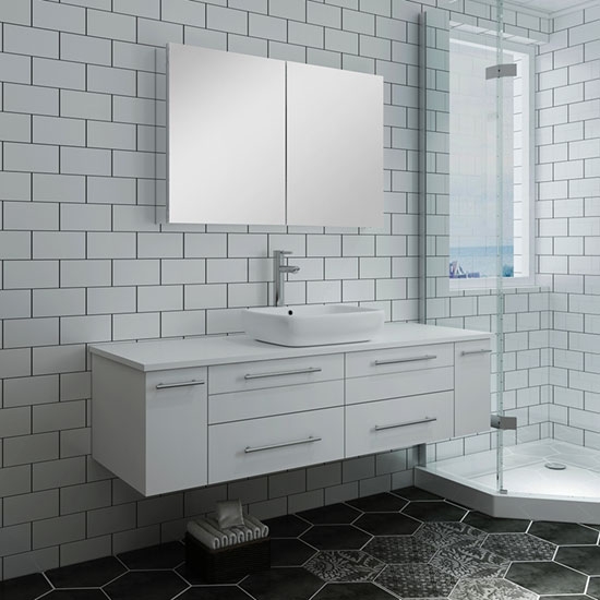 Fresca Lucera (single) 60-Inch White Modern Wall-Mount Bathroom Vanity Set [Vessel]