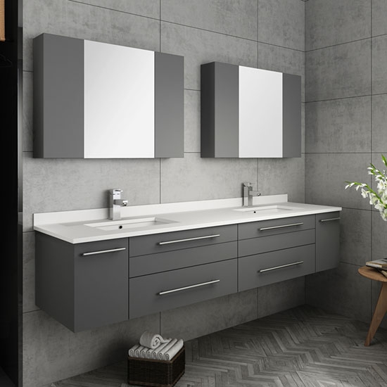 Fresca Lucera (double) 72-Inch Gray Modern Wall-Mount Bathroom Vanity Set [Undermount]