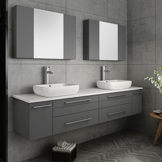 Fresca Lucera (double) 72-Inch Gray Modern Wall-Mount Bathroom Vanity Set [Vessel]