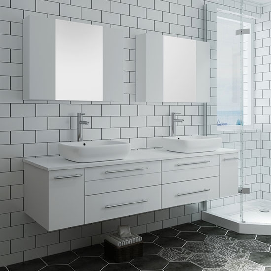 Fresca Lucera (double) 72-Inch White Modern Wall-Mount Bathroom Vanity Set [Vessel]