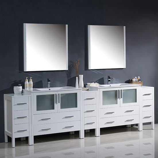 Fresca Torino (double) 108-Inch White Modern Bathroom Vanity with Integrated Sinks