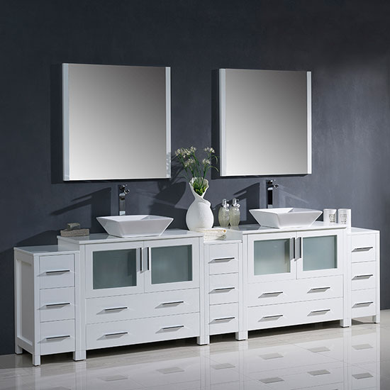 Fresca Torino (double) 108-Inch White Modern Bathroom Vanity with Vessel Sinks