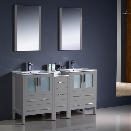 Fresca Torino (double) 60-Inch Gray Modern Bathroom Vanity with Integrated Sinks