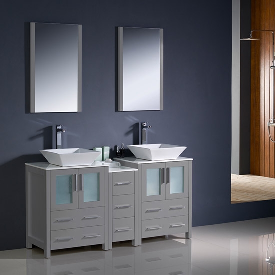 Fresca Torino (double) 60-Inch Gray Modern Bathroom Vanity with Vessel Sinks