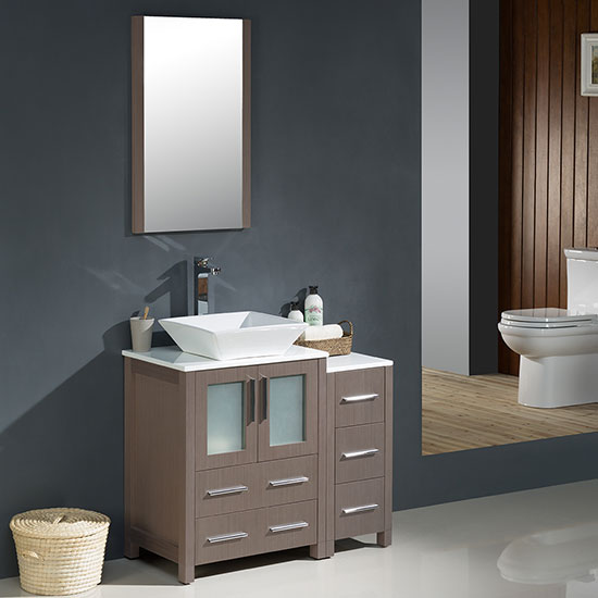 Fresca Torino (single) 36-Inch Gray Oak Modern Bathroom Vanity with Vessel Sink
