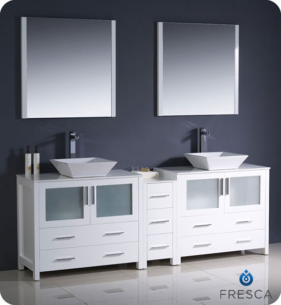 Fresca Torino (double) 83.5-Inch White Modern Bathroom Vanity with Vessel Sinks