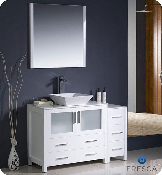 Fresca Torino (single) 47.75-Inch White Modern Bathroom Vanity with Vessel Sink