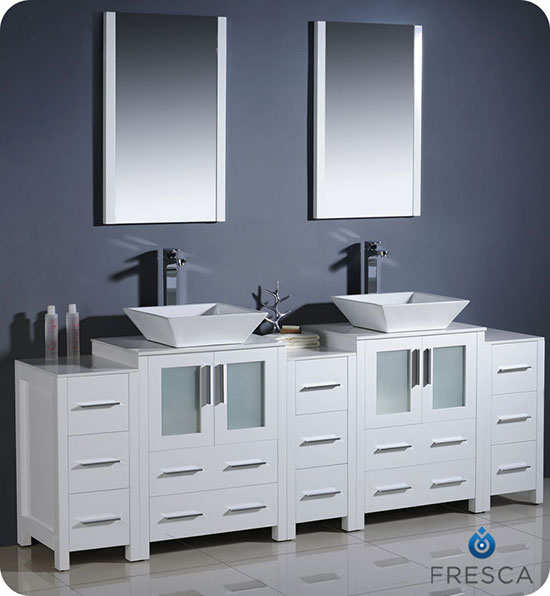 Fresca Torino (double) 84-Inch White Modern Bathroom Vanity with Vessel Sinks