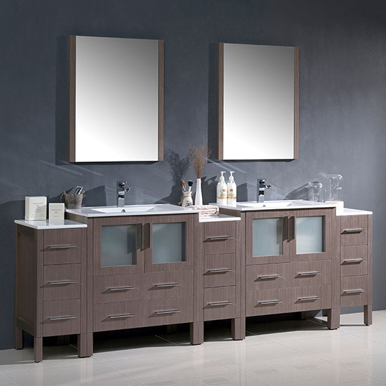 Fresca Torino (double) 96-Inch Gray Oak Modern Bathroom Vanity with Integrated Sinks