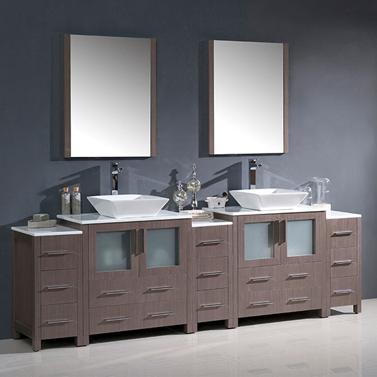 Fresca Torino (double) 96-Inch Gray Oak Modern Bathroom Vanity with Vessel Sinks