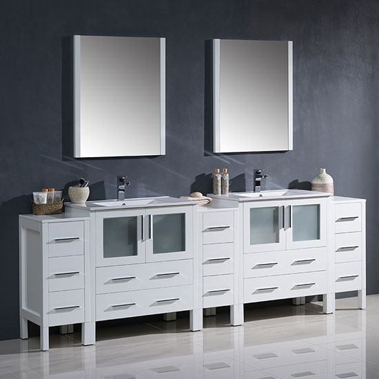 Fresca Torino (double) 96-Inch White Modern Bathroom Vanity with Integrated Sinks
