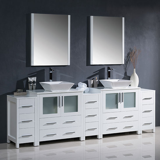Fresca Torino (double) 96-Inch White Modern Bathroom Vanity with Vessel Sinks
