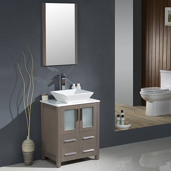 Fresca Torino (single) 24-Inch Gray Oak Modern Bathroom Vanity with Vessel Sink