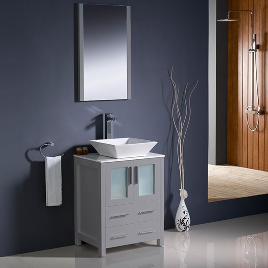 Fresca Torino (single) 24-Inch Gray Modern Bathroom Vanity with Vessel Sink