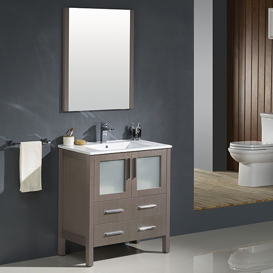 Fresca Torino (single) 30-Inch Gray Oak Modern Bathroom Vanity with Integrated Sink