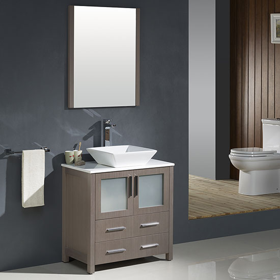 Fresca Torino (single) 30-Inch Gray Oak Modern Bathroom Vanity with Vessel Sink