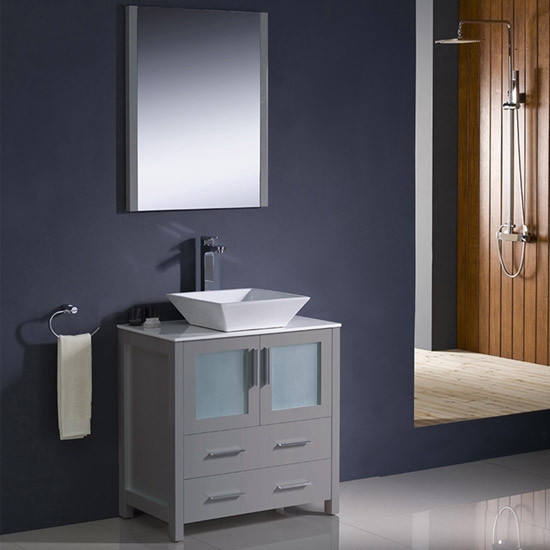 Fresca Torino (single) 30-Inch Gray Modern Bathroom Vanity with Vessel Sink