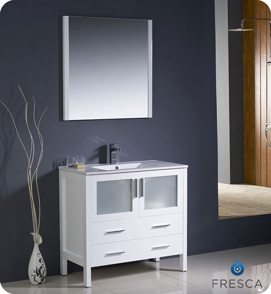 Fresca Torino (single) 35.75-Inch White Modern Bathroom Vanity with Integrated Sink